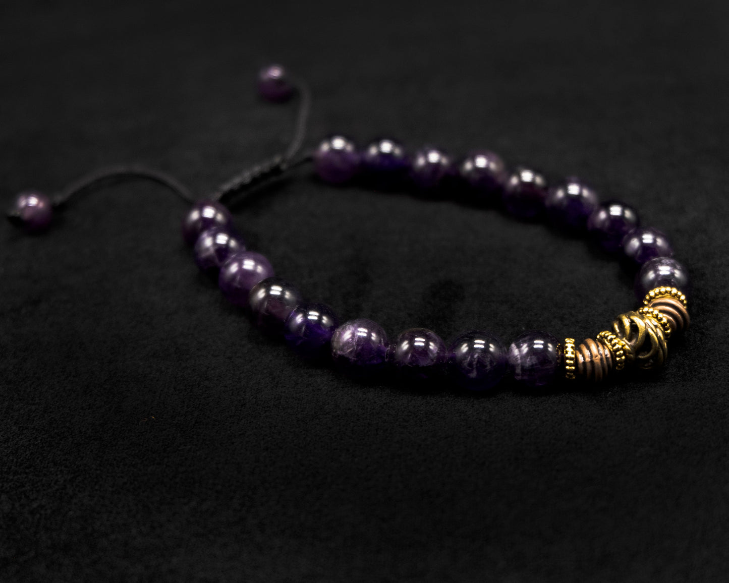 8mm Natural Amethyst Genuine, antique gold center beads, Beaded Bracelet | Adjustable | Genuine | Meditation | Healing Stone | Bohemian