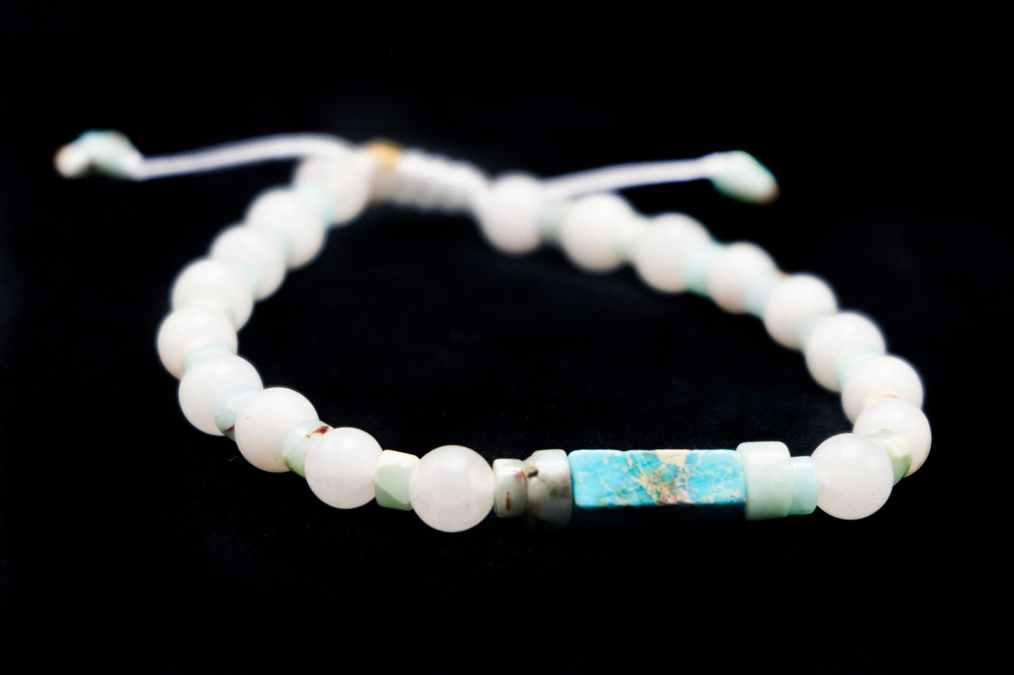 6mm White Quartz with Blue Sea Sediment Imperial Jasper Main Bead and Spacer Beads | Beaded Bracelet | Adjustable