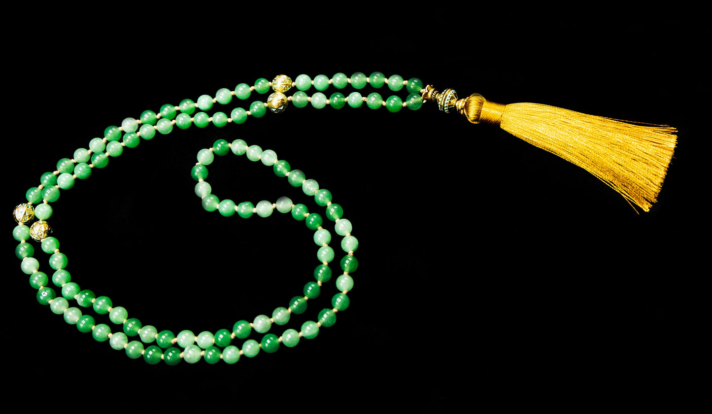 6mm Green Aventurine Gold Guru Bead and Gold Tassel Mala, Guru Beads | Meru | Meditation | Prayer beads | Malas