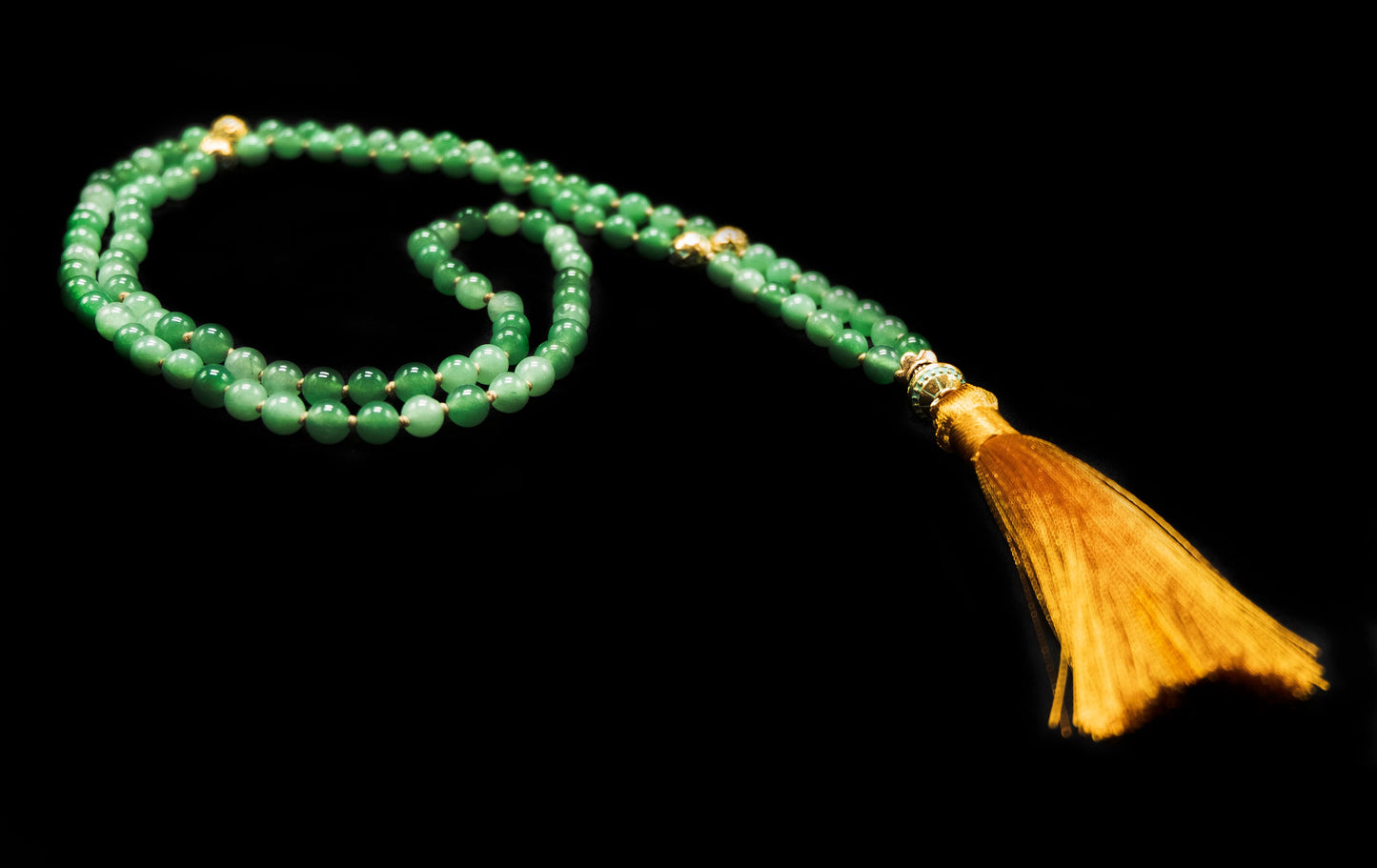 6mm Green Aventurine Gold Guru Bead and Gold Tassel Mala, Guru Beads | Meru | Meditation | Prayer beads | Malas