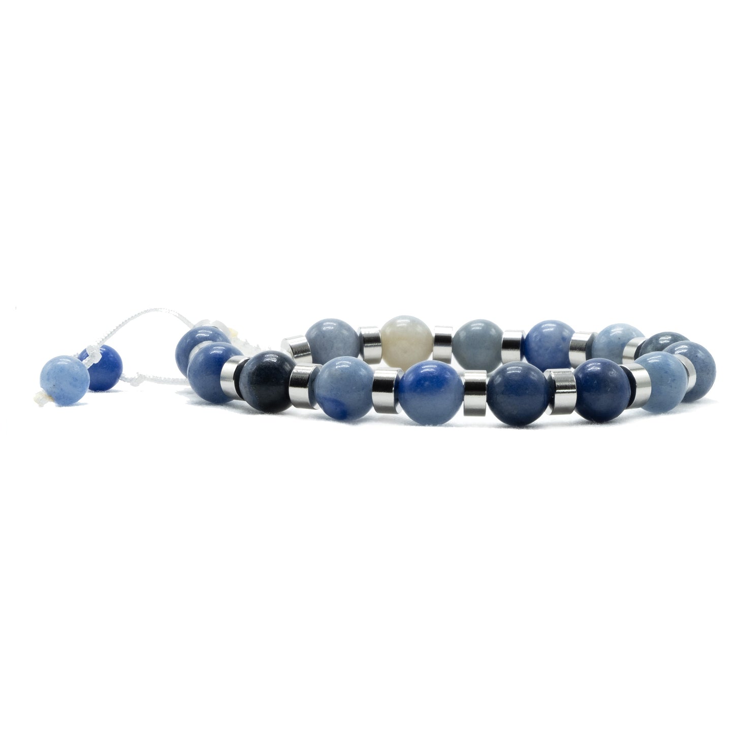 8mm Blue Aventurine with Silver Stainless Steel Spacer Beads, Beaded Bracelet Semi-precious Gemstone