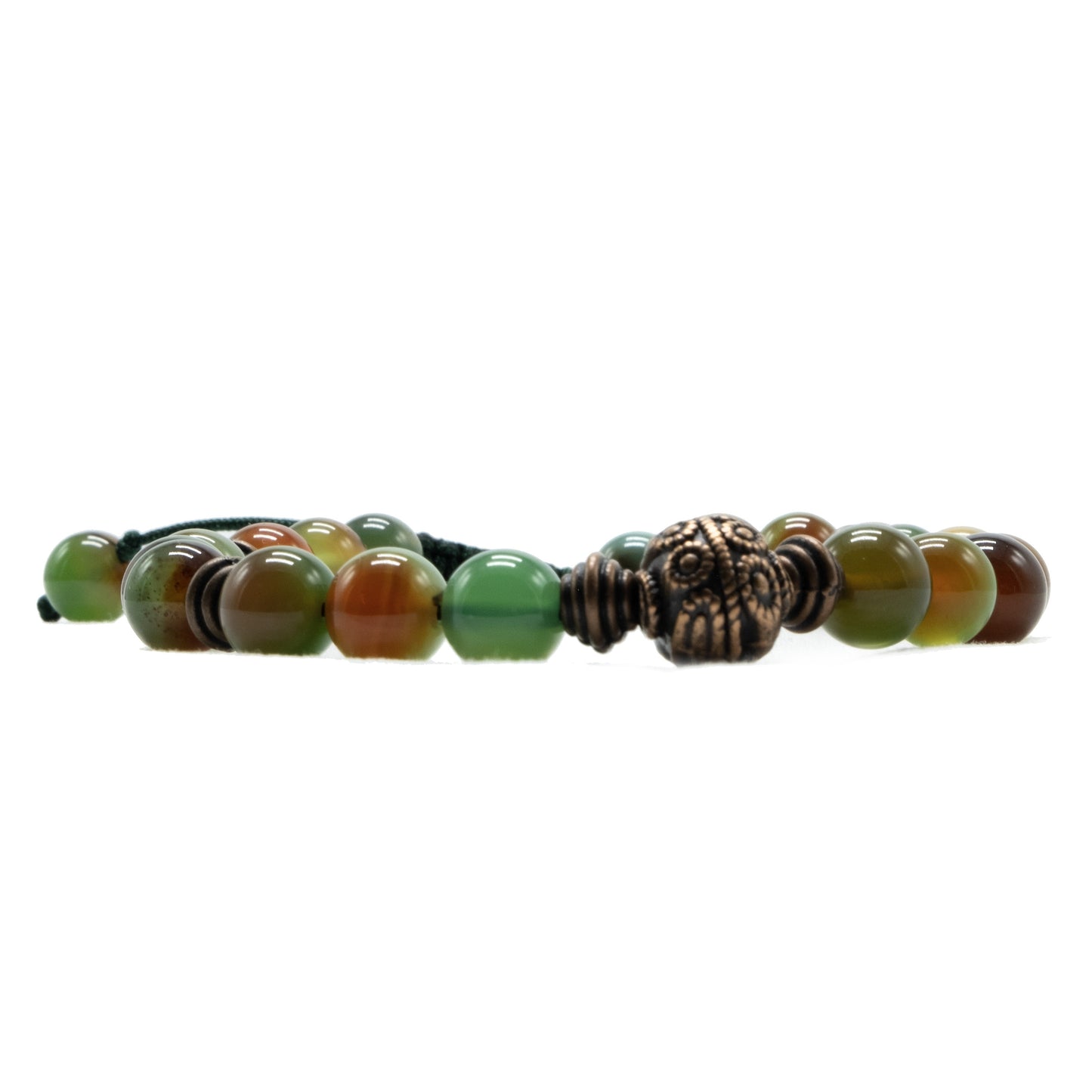 8mm Natural Peacock Green Agate Beaded bracelet with Copper spacers and main bead Adjustable Semi-precious Bohemain Healing bracelet