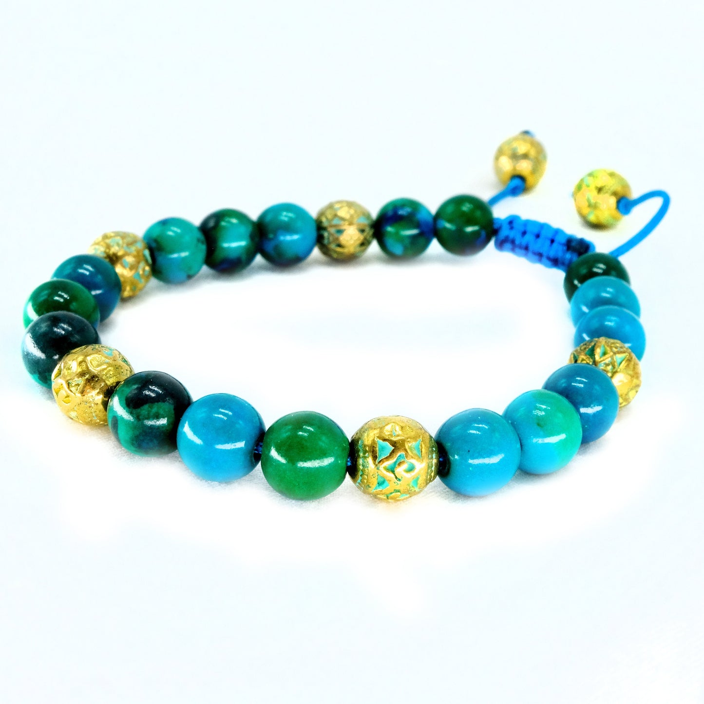 8mm Chrysocolla Genuine, with gold blue spacers Beaded Bracelet | Adjustable | Unique | Natural | Healing Stone | Bohemian