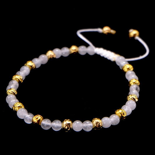 4mm White Jade beaded Bracelet with Gold Spacers. Adjustable | Meditation | Healing Stone | Bohemian | Delicate