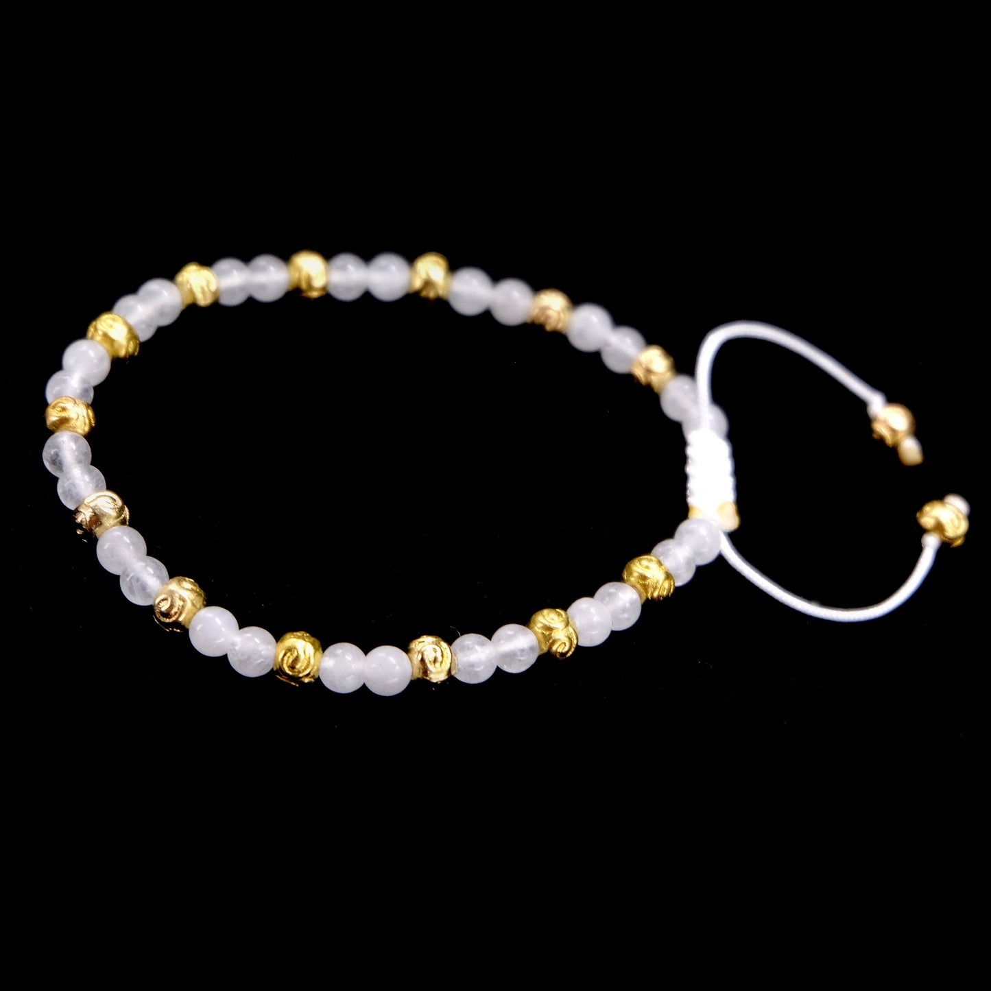 4mm White Jade beaded Bracelet with Gold Spacers. Adjustable | Meditation | Healing Stone | Bohemian | Delicate