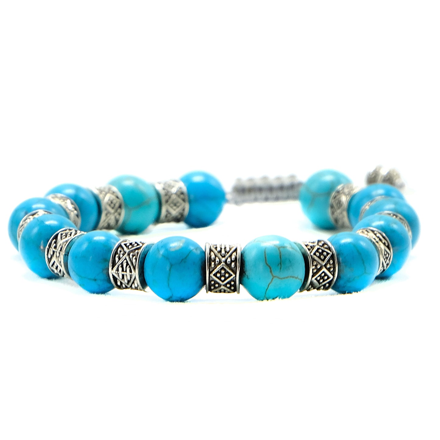 Blue Turquoise Genuine, Silver Spacer Beaded Bracelet | Adjustable | Unique | Natural | Meditation Crystal | Healing Stone | Bohemian