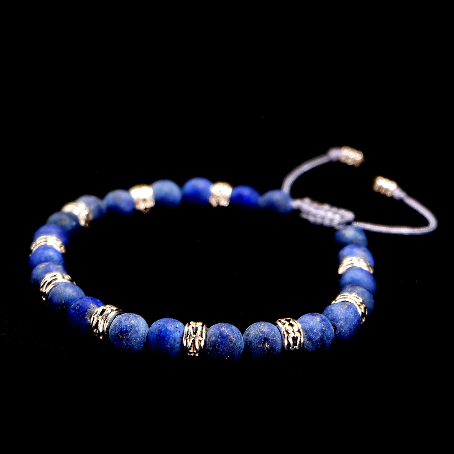 6mm Genuine Frosted Lapis, Silver Spacer Beaded Bracelet | Lapis Lazuli | Adjustable | Meditation | Healing Stone | Bohemian