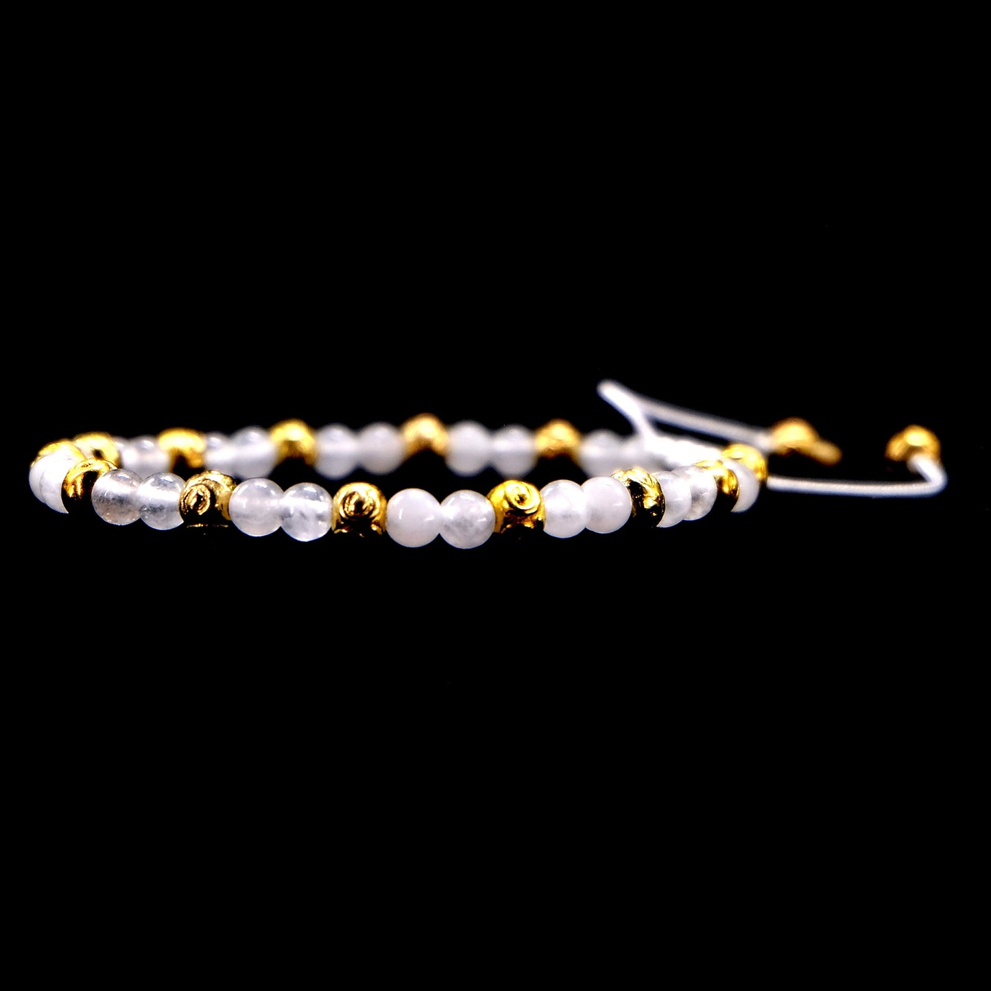 4mm White Jade beaded Bracelet with Gold Spacers. Adjustable | Meditation | Healing Stone | Bohemian | Delicate