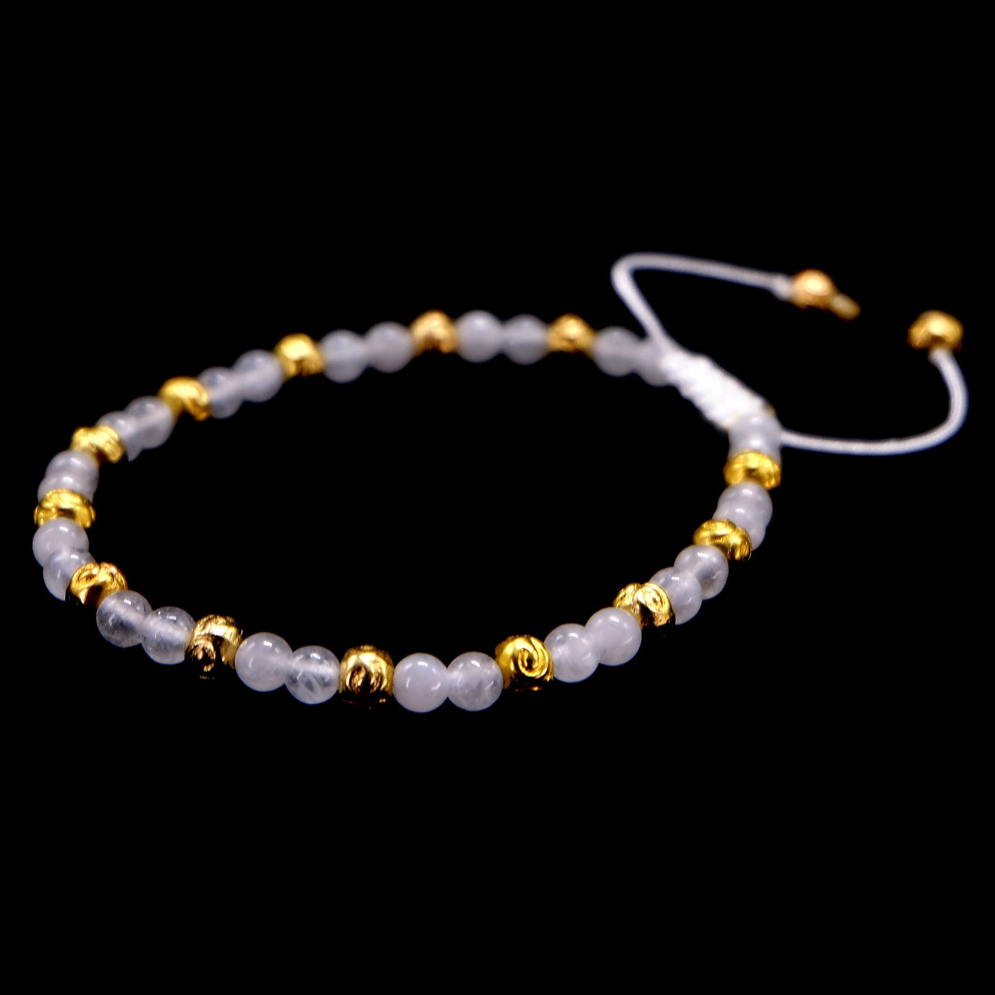 4mm White Jade beaded Bracelet with Gold Spacers. Adjustable | Meditation | Healing Stone | Bohemian | Delicate