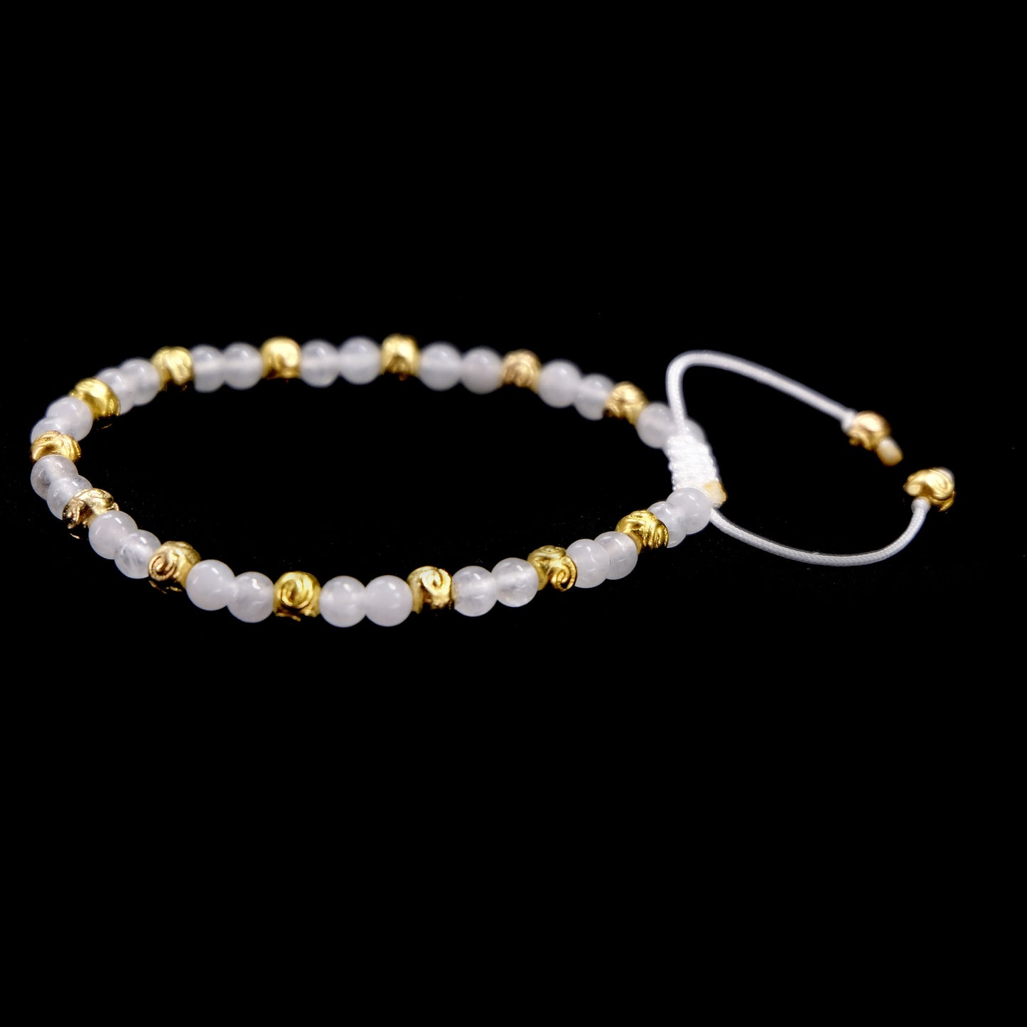 4mm White Jade beaded Bracelet with Gold Spacers. Adjustable | Meditation | Healing Stone | Bohemian | Delicate