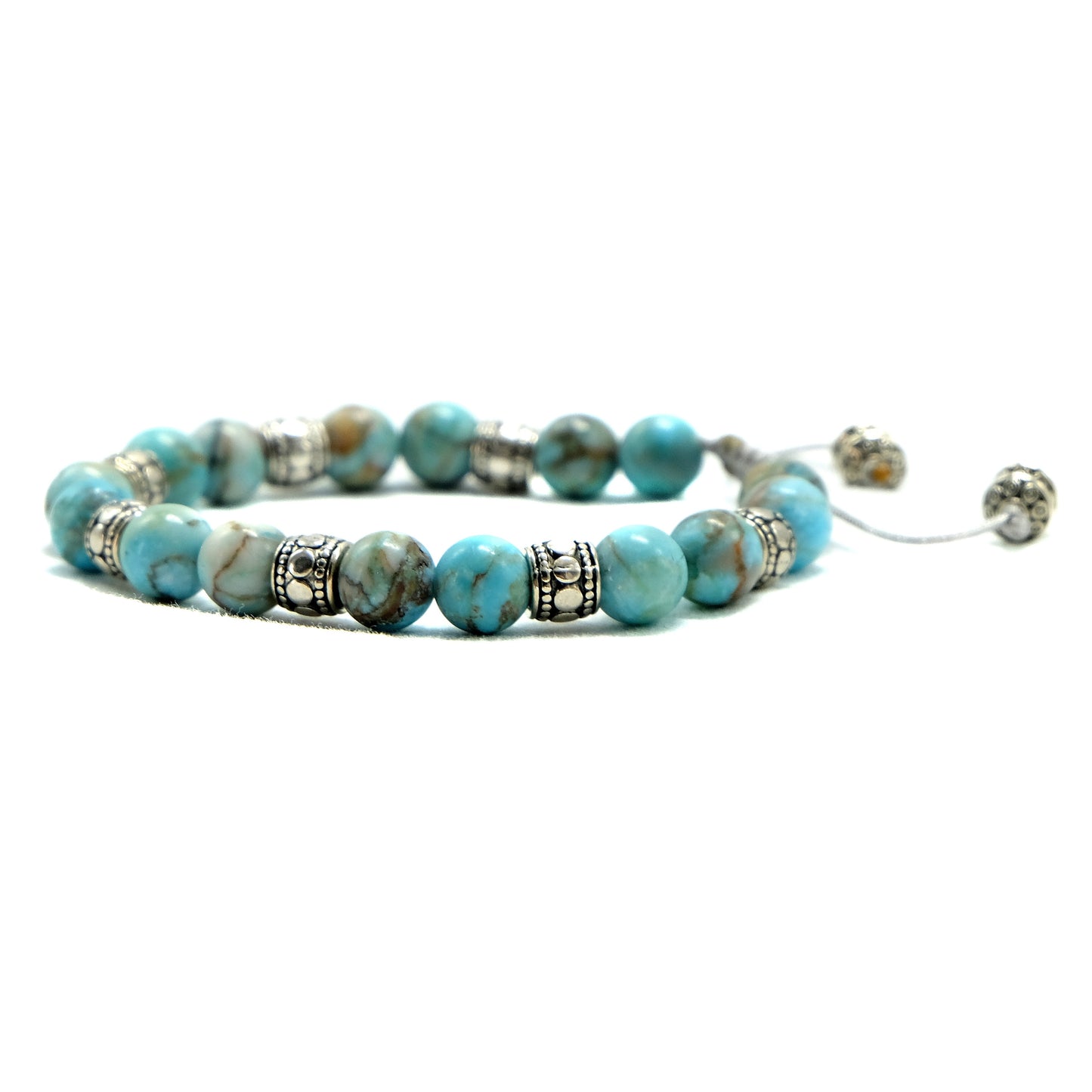 Blue Turquoise with Silver Spacer Beaded Bracelet | Adjustable | Unique | Natural | Meditation Crystal | Healing Stone | Bohemian