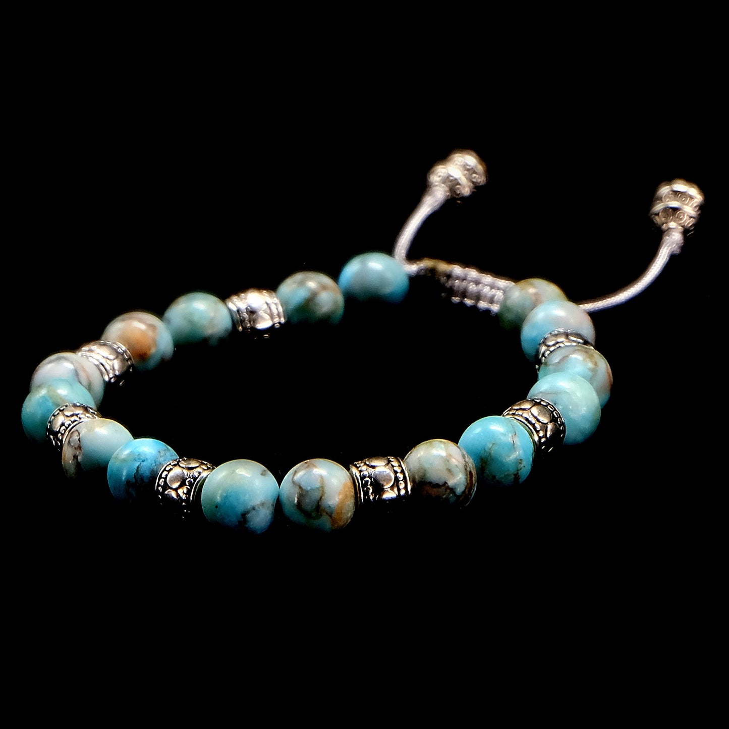 Blue Turquoise with Silver Spacer Beaded Bracelet | Adjustable | Unique | Natural | Meditation Crystal | Healing Stone | Bohemian