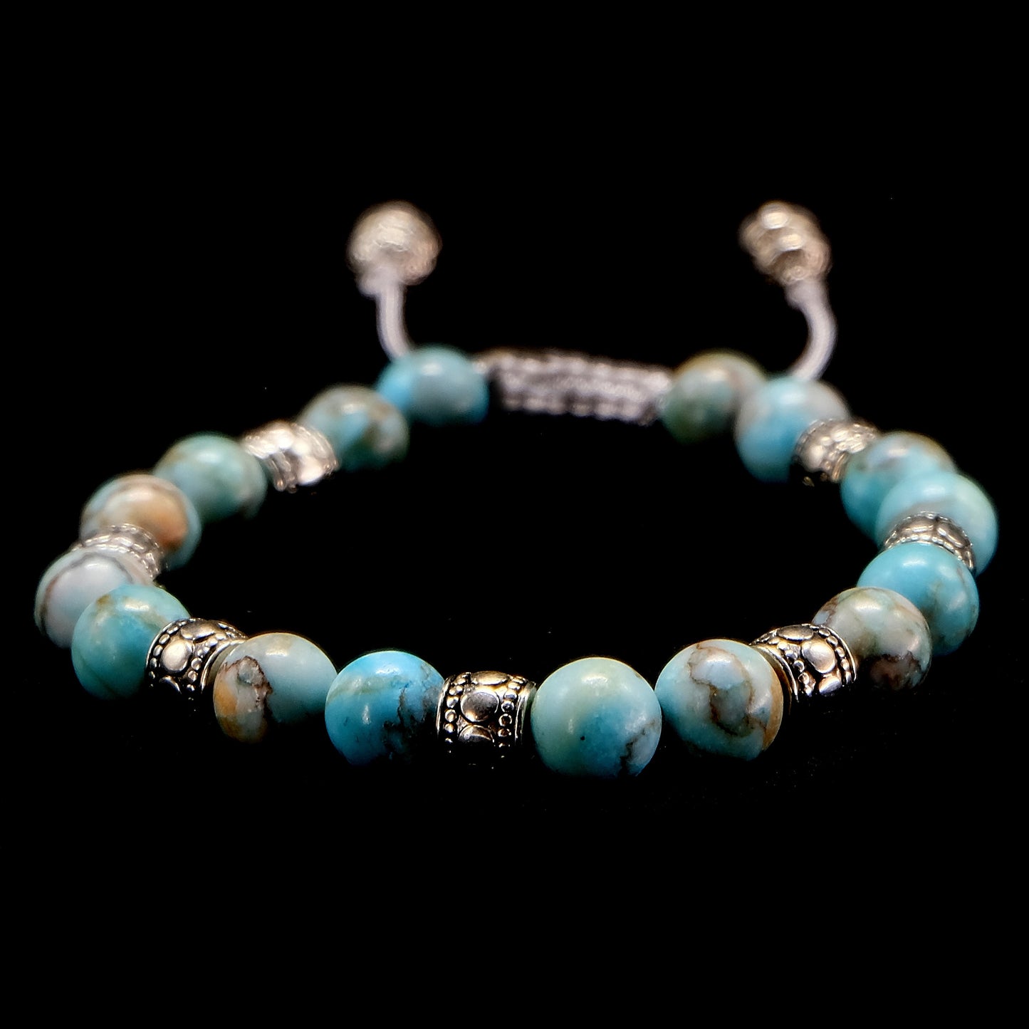 Blue Turquoise with Silver Spacer Beaded Bracelet | Adjustable | Unique | Natural | Meditation Crystal | Healing Stone | Bohemian