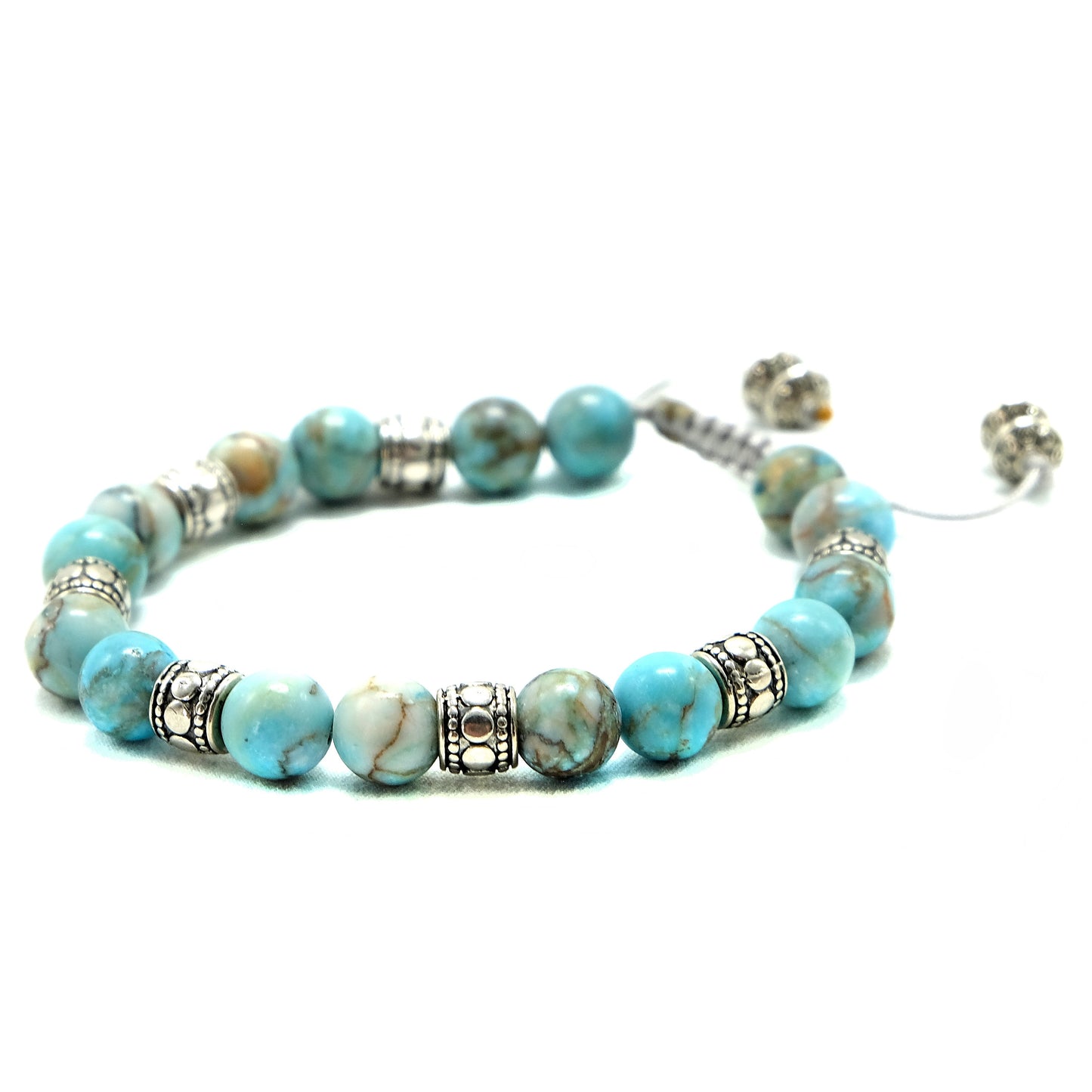 Blue Turquoise with Silver Spacer Beaded Bracelet | Adjustable | Unique | Natural | Meditation Crystal | Healing Stone | Bohemian