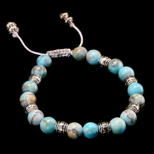 Blue Turquoise with Silver Spacer Beaded Bracelet | Adjustable | Unique | Natural | Meditation Crystal | Healing Stone | Bohemian